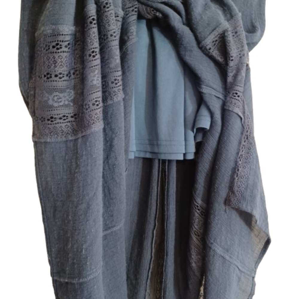 Altar'd State Boho Navy Blue Peasant Maxi Skirt with Attached Brown Corset Belt - Picture 4 of 7